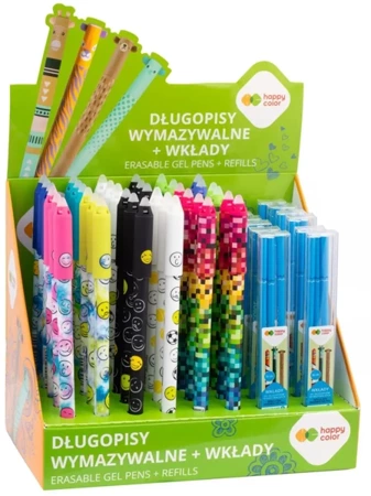 Display Długopis wymazywalny mix 2 0.5mm niebieski Happy Color 36 szt. + wkłady 12 etui