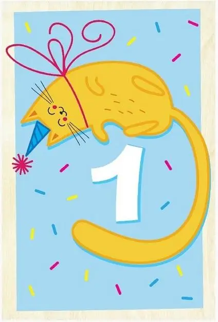 Drewniana kartka urodzinowa -1 urodziny kot - Milin