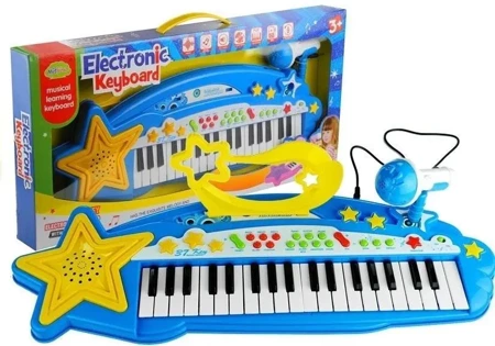 Duży keyboard 37 klawiszy MP3 + mikrofon niebieski - Leantoys