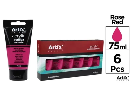 Farba akrylowa różowo-czerwona 75ml (6szt) - Artix