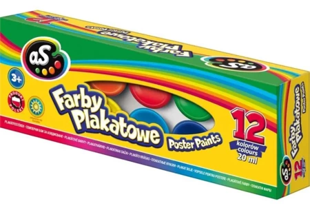 Farby plakatowe 12 kolorów 20ml AS - ASTRA papiernicze