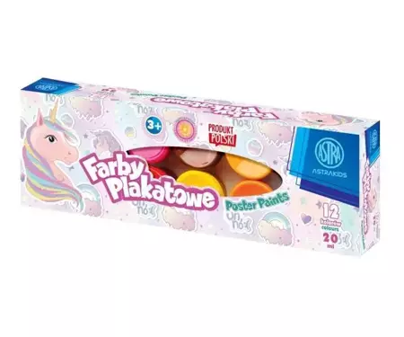 Farby plakatowe 12 kolorów 20ml Jednorożec ASTRA - ASTRA papiernicze