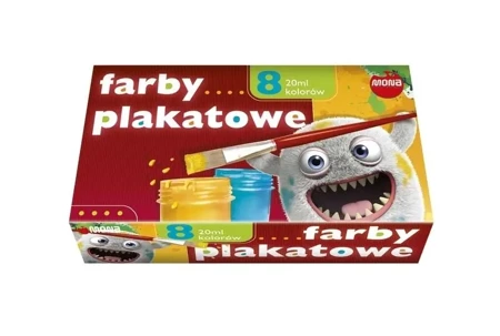 Farby plakatowe 8 kolorów 20ml eko MONA