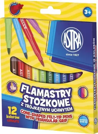 Flamastry stożkowe 12 kolorów ASTRA - ASTRA papiernicze