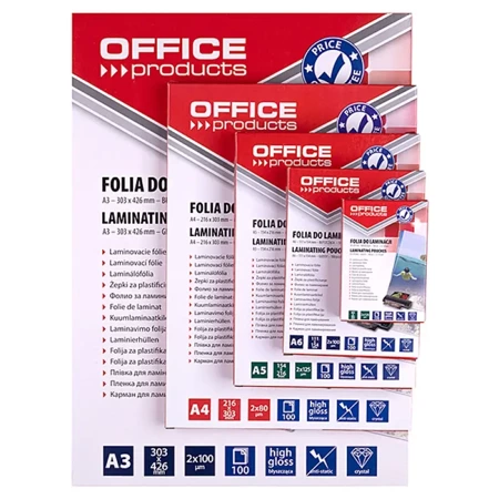 Folia do laminowania office products A3 2x80mikr. błyszcząca 100szt transparentna