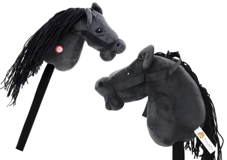 Hobby Horse pluszowy koń długowłosy czarny dźwięk - Leantoys