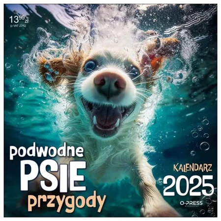 Kalendarz 2025 33x33cm ścienny Podwodne psie... - O-press