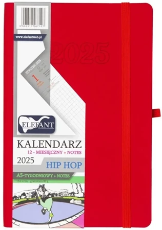 Kalendarz 2025 A5 12M + notes Hip Hop czerwony - Elefant