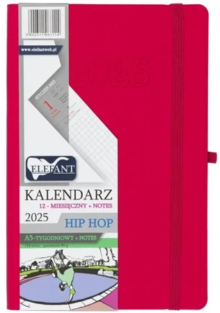 Kalendarz 2025 A5 12M + notes Hip Hop różowy - Elefant