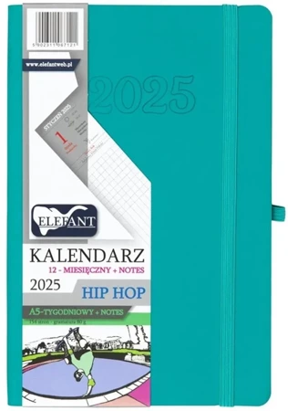 Kalendarz 2025 A5 12M + notes Hip Hop turkusowy - Elefant