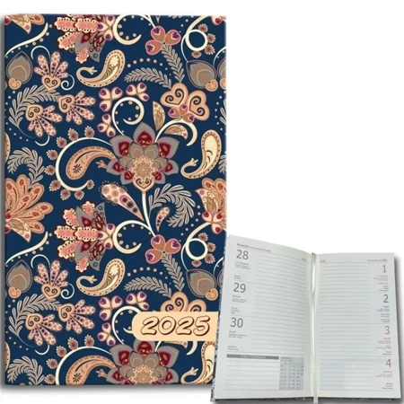 Kalendarz 2025 A6 tygodniowy Paisley Kwiaty blue - EV-Corp