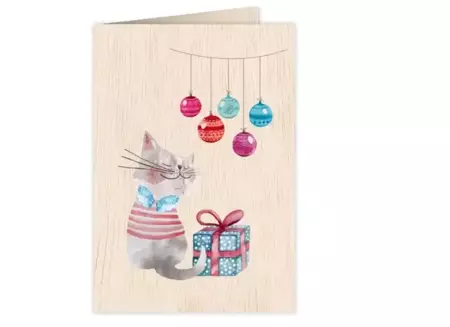 Karnet drewniany C6 + koperta Święta Kot - Cozywood