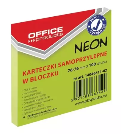 Karteczki samoprzylepne 76x76mm 100K neon żółte - Office