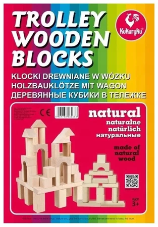 Klocki drewniane naturalne w wózku - Kukuryku