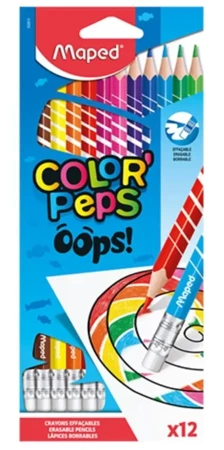 Kredki Colorpeps Oops trójkątne z gumką 12 kol - Maped