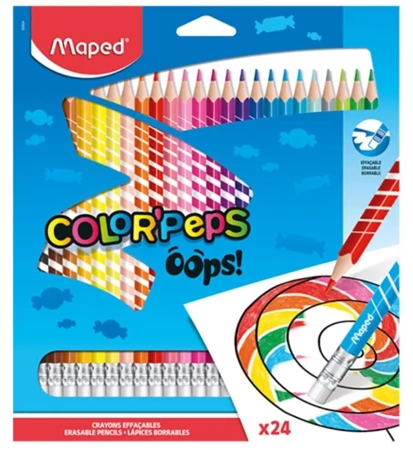 Kredki Colorpeps Oops trójkątne z gumką 24 kol - Maped