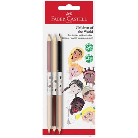 Kredki dwustronne w odcieniach skóry children of the world 3 sztuki blister faber-castell