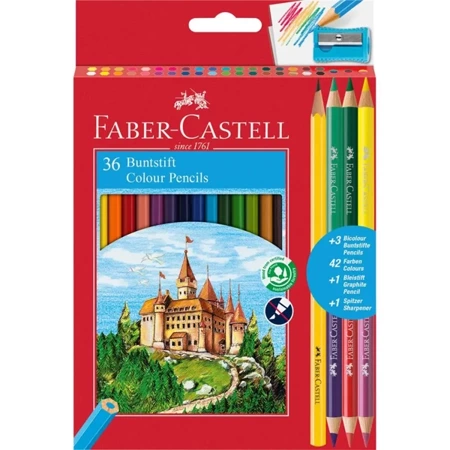 Kredki ołówkowe Zamek Faber-Castell 36 kolorów +3 kredki dwustronne+ołówek+temperówka - FABER-CASTELL