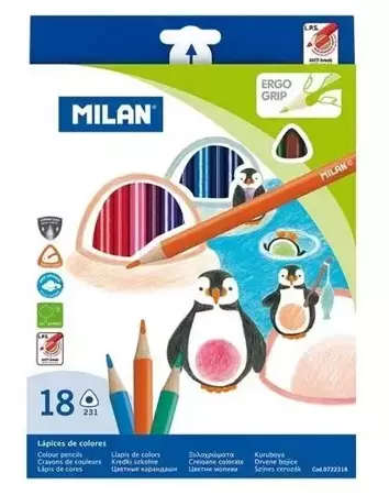 Kredki ołówkowe trójkątne 18 kolorów MILAN