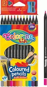 Kredki ołówkowe trójkątne Colorino Kids 12 kolory czarne drewno temperówka - PATIO