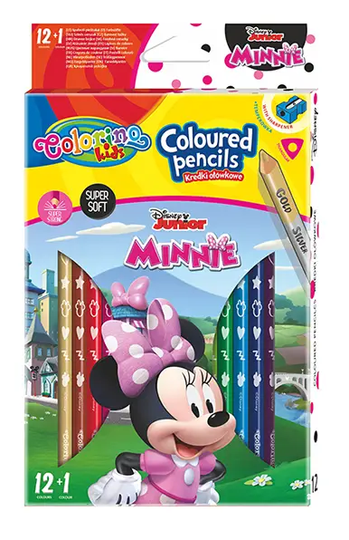 Kredki ołówkowe trójkątne Colorino Kids 13 kolorów 12 sztuk z temperówką Minnie - PATIO