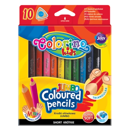 Kredki ołówkowe trójkątne jumbo Colorino Kids z temperówką 10 kolorów - PATIO