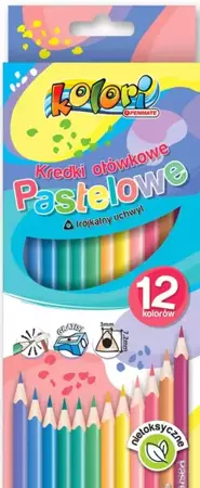 Kredki ołówkowe trójkątne pastelowe Penmate Kolori Premium 12 kolorów + temperówka TT8308