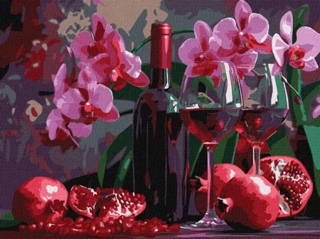 Malowanie po numerach - Wino i orchidee 30x40cm - Ideyka