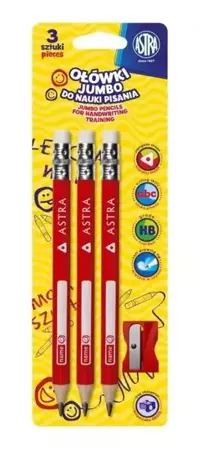 Ołówek do nauki pisania 3szt + temperówka ASTRA - ASTRA papiernicze