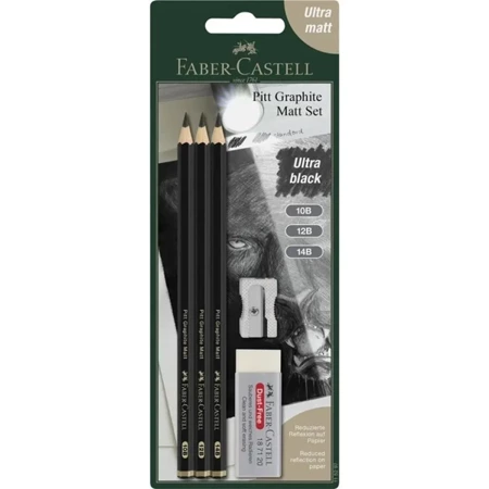 Ołówki Pitt Graphite Matt 3szt z gumką i temper - Faber Castell