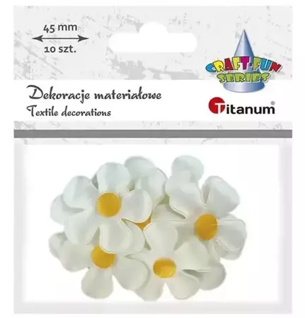 Ozdoba materiałowa kwiatki 45mm biało-żólte 10szt - Titanum