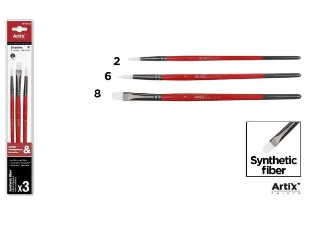 Pędzle syntetyczne miękkie 3szt - Artix