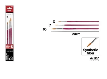 Pędzle syntetyczne okrągłe 3szt - Artix