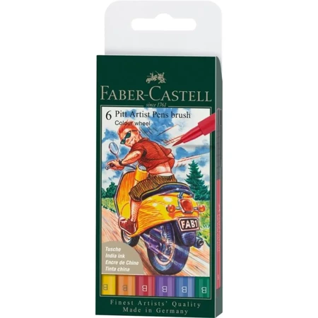 Pisaki Pitt Artist Pen B kolory podstawowe 6szt - Faber Castell