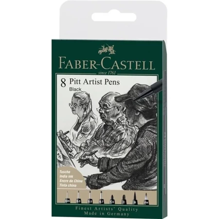 Pisaki Pitt Artist Pen black 8szt - Faber Castell