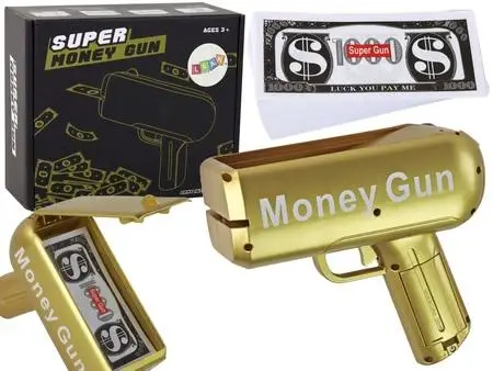 Pistolet na pieniądze strzelający banknotami żółty - Leantoys