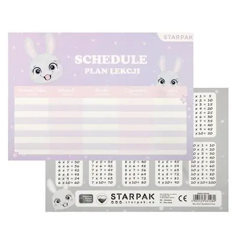 Plan lekcji z tabliczką mnożenia Rabbit (25szt) - STARPAK