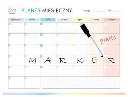 Planer magnetyczny miesięczny tęczowy + marker - Plan your life