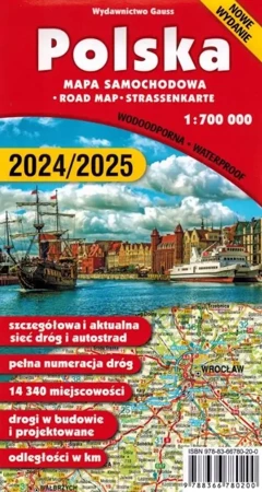 Polska. Mapa 1:700 000 wyd. foliowane wyd. 2024/2025 - Opracowanie zbiorowe