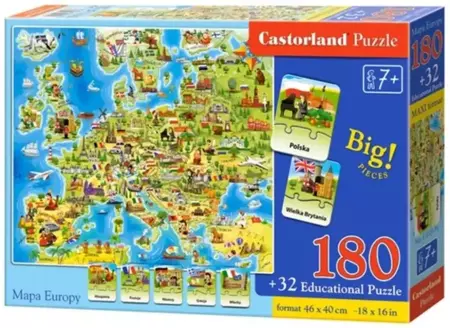 Puzzle 180 Mapa Europy z quizem CASTOR - Castorland