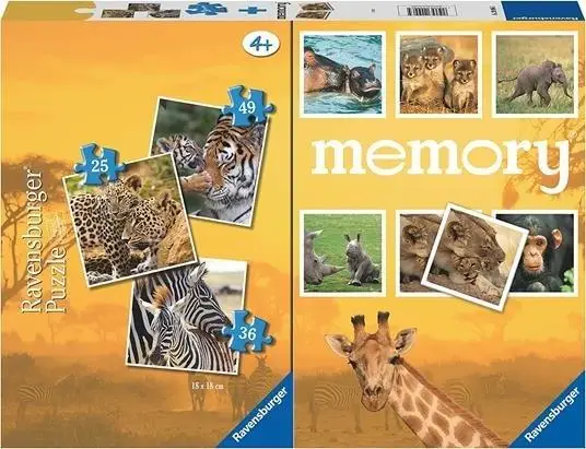 Puzzle 2D 3w1 + memory Dzikie zwierzęta - Ravensburger