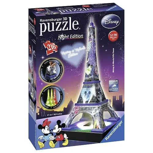 Puzzle 3D Budynki Nocą Wieża Eiffla Disney - Ravensburger Polska