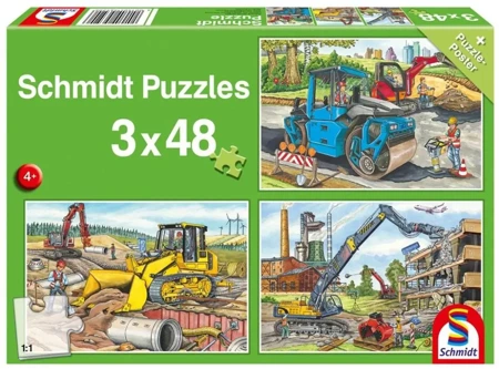 Puzzle 3x48 Pojazdy budowlane G3 - Schmidt