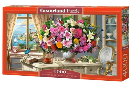 Puzzle 4000 Summer Flowers and Cup of Tea CASTOR - Castorland