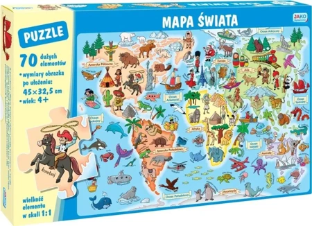 Puzzle 70 elementów. Mapa świata - Wydawnictwo Jako