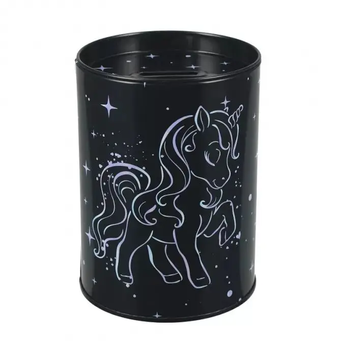 Skarbonka Unicorn. Metalowa okrągła. Hologram.