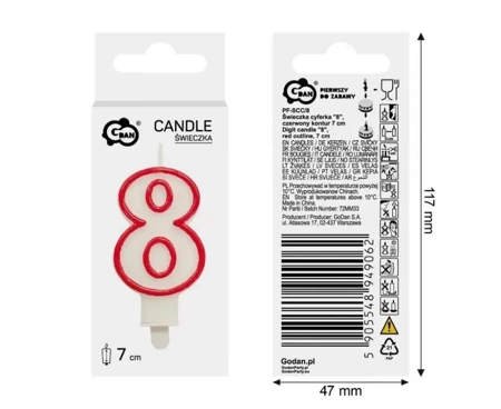 Świeczka 8 czerwony kontur 7cm - Godan