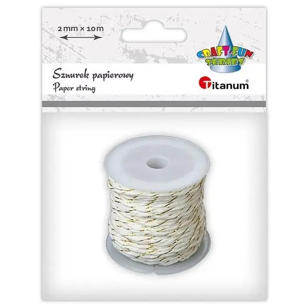 Sznurek papierowy 2mm 10m biało-złoty - Titanum