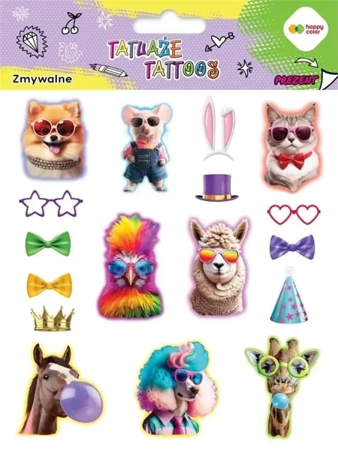 Tatuaże zmywalne Animals Funny HAPPY COLOR - GDD