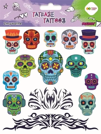 Tatuaże zmywalne Blue skulls HAPPY COLOR - GDD